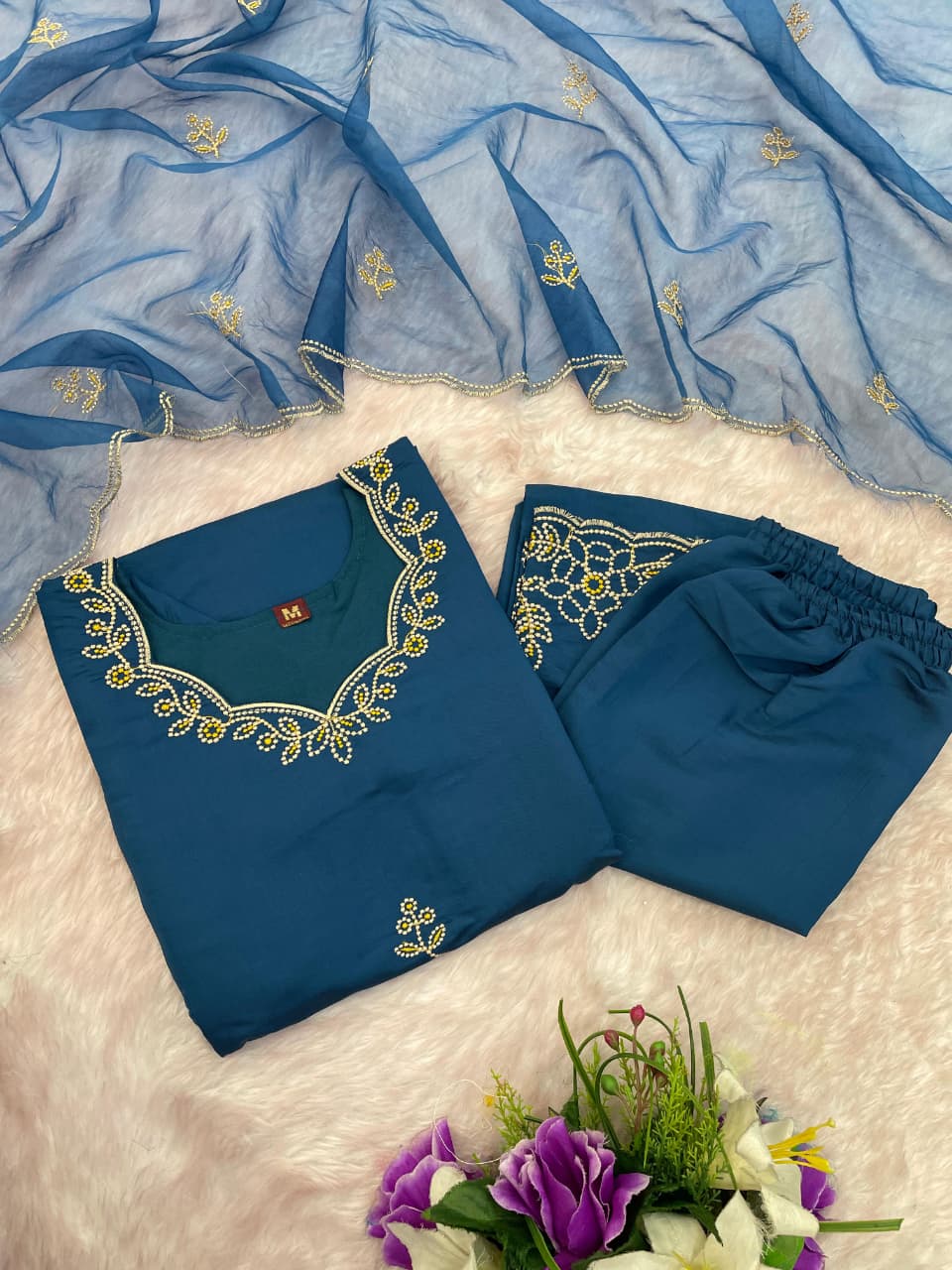 Neelvara Roman Silk Kurta Pant Dupatta Set