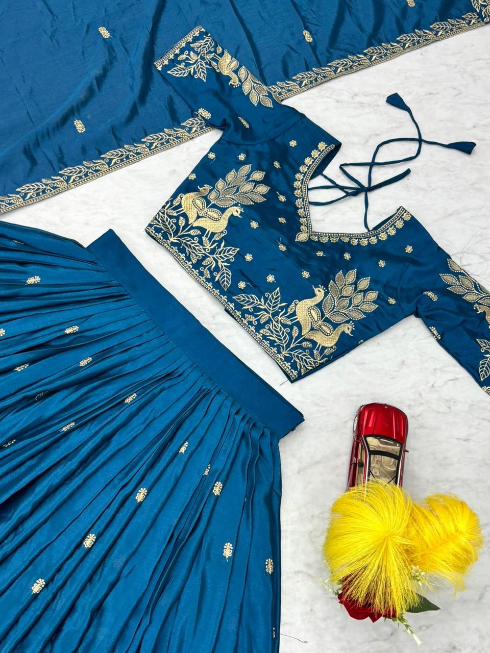 Tapi Blue Chinon Festival Embroidered Lehenga Choli