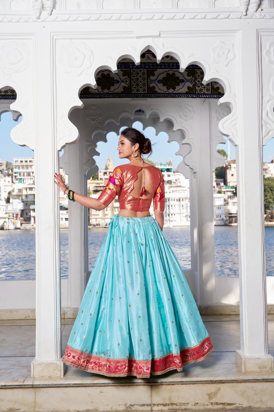 Aqua Paithani Jacquard Silk Lehenga Set