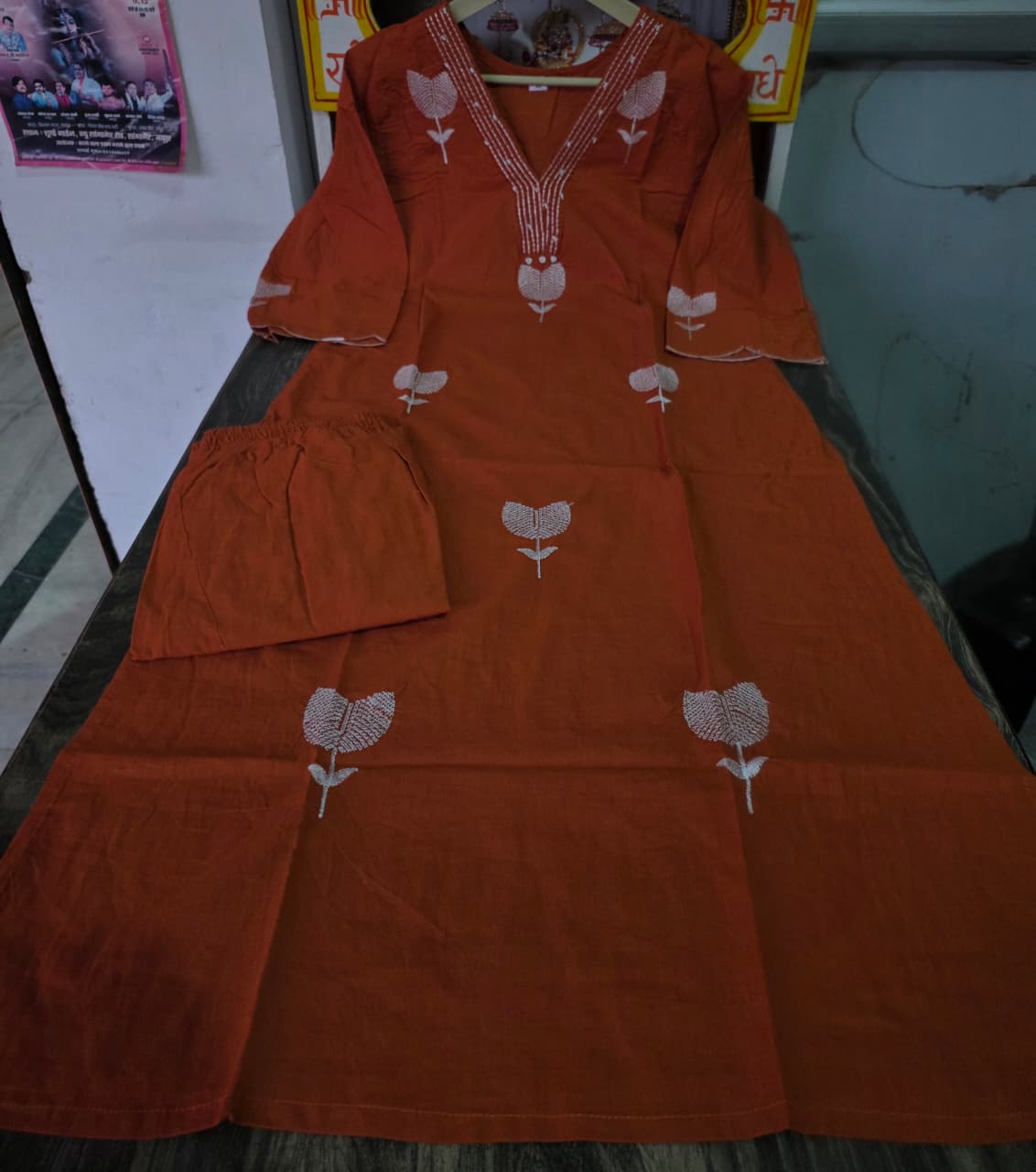 Pure Cotton Embroidered Moti Work Suit Set with Dupatta