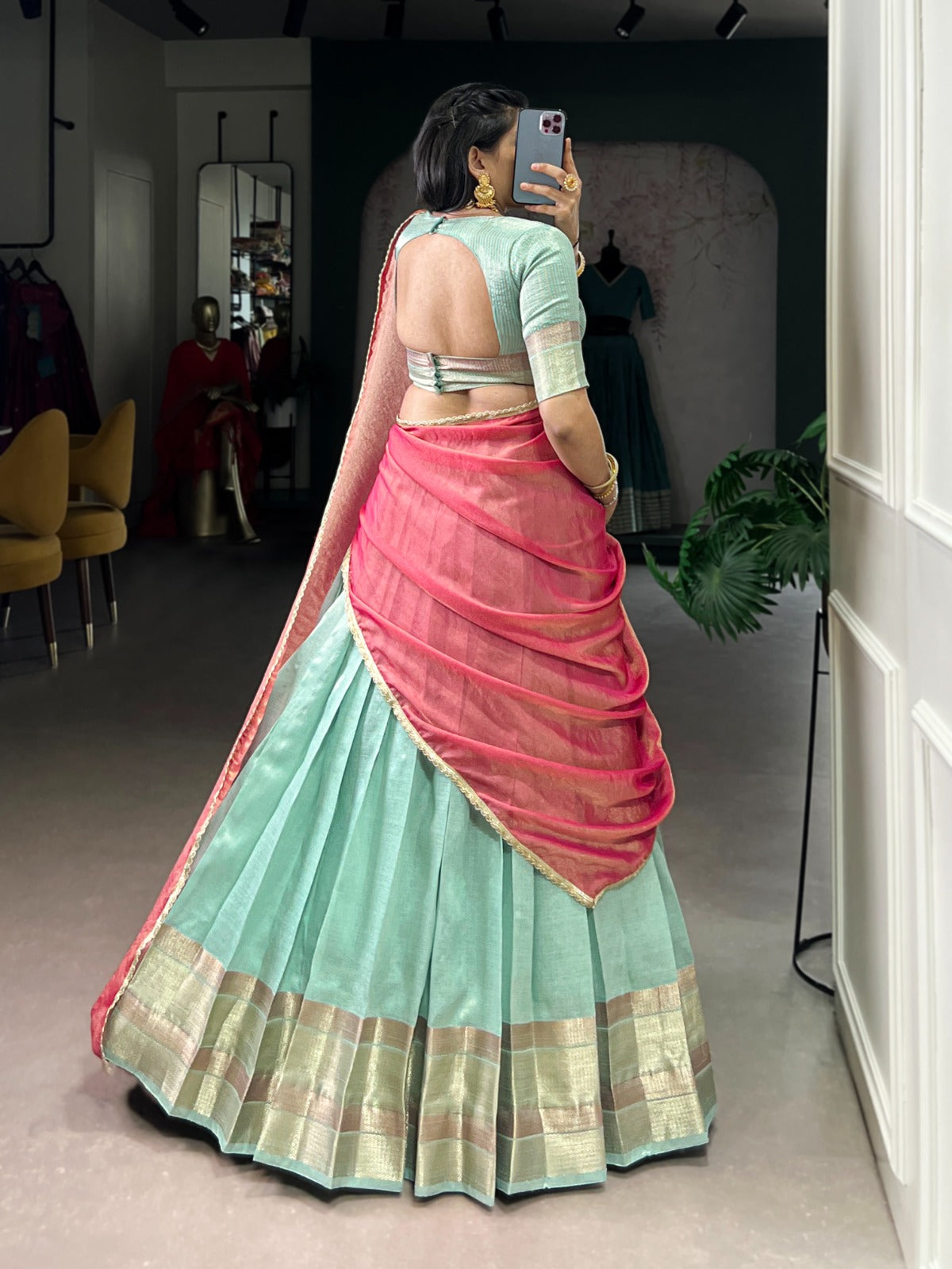 Riwaayat Light Blue Zari Weave Dupion Silk Lehenga Set