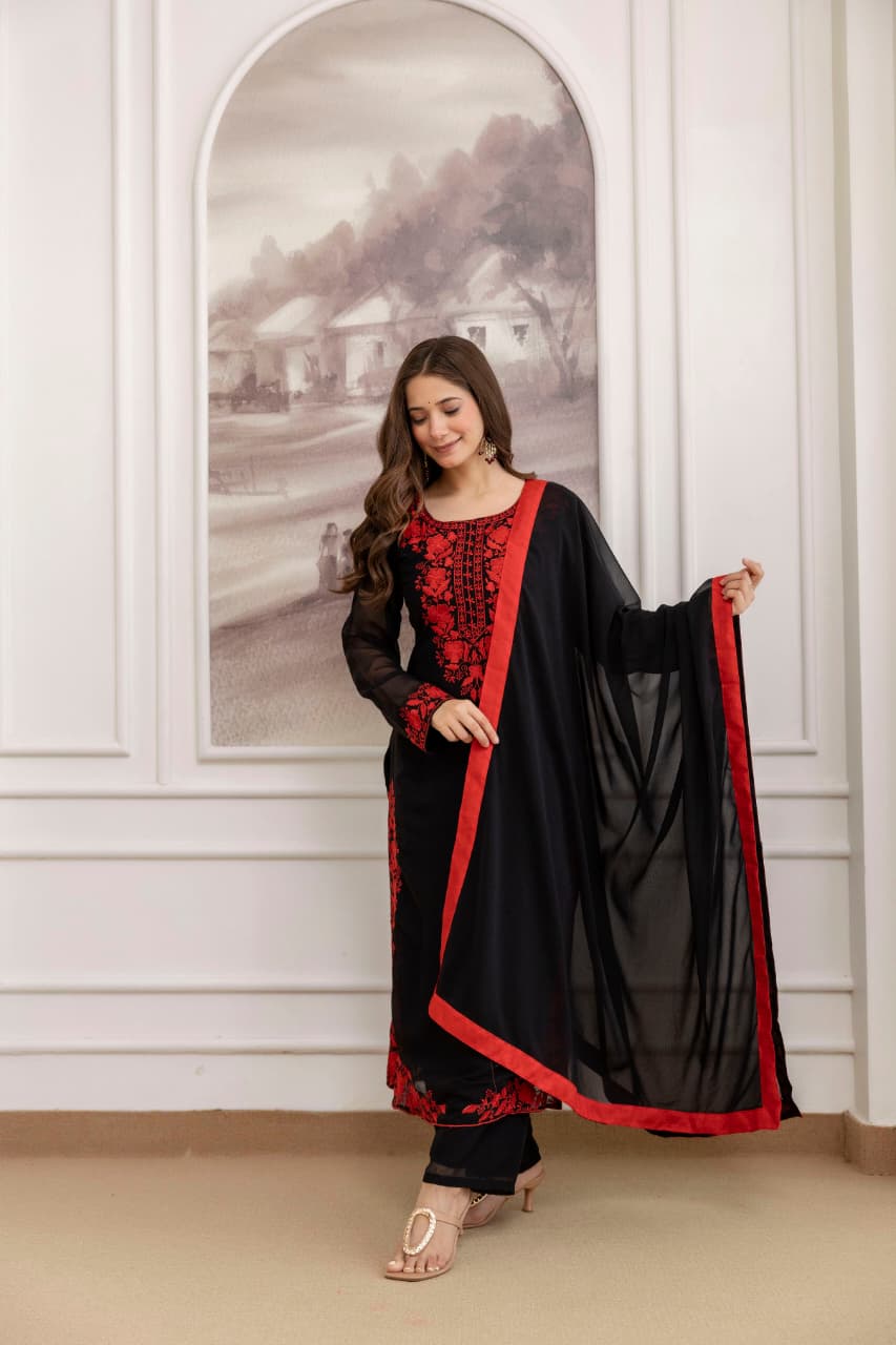 Zareen Black Embroidered Georgette Suit Set