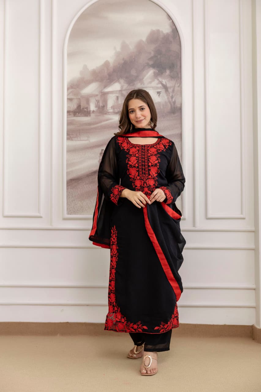 Zareen Black Embroidered Georgette Suit Set