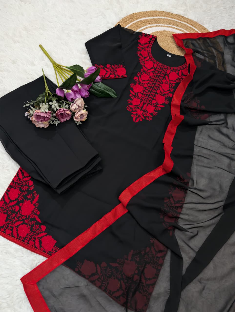 Zareen Black Embroidered Georgette Suit Set