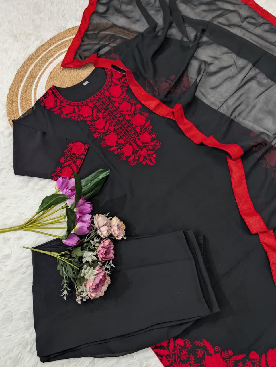 Zareen Black Embroidered Georgette Suit Set