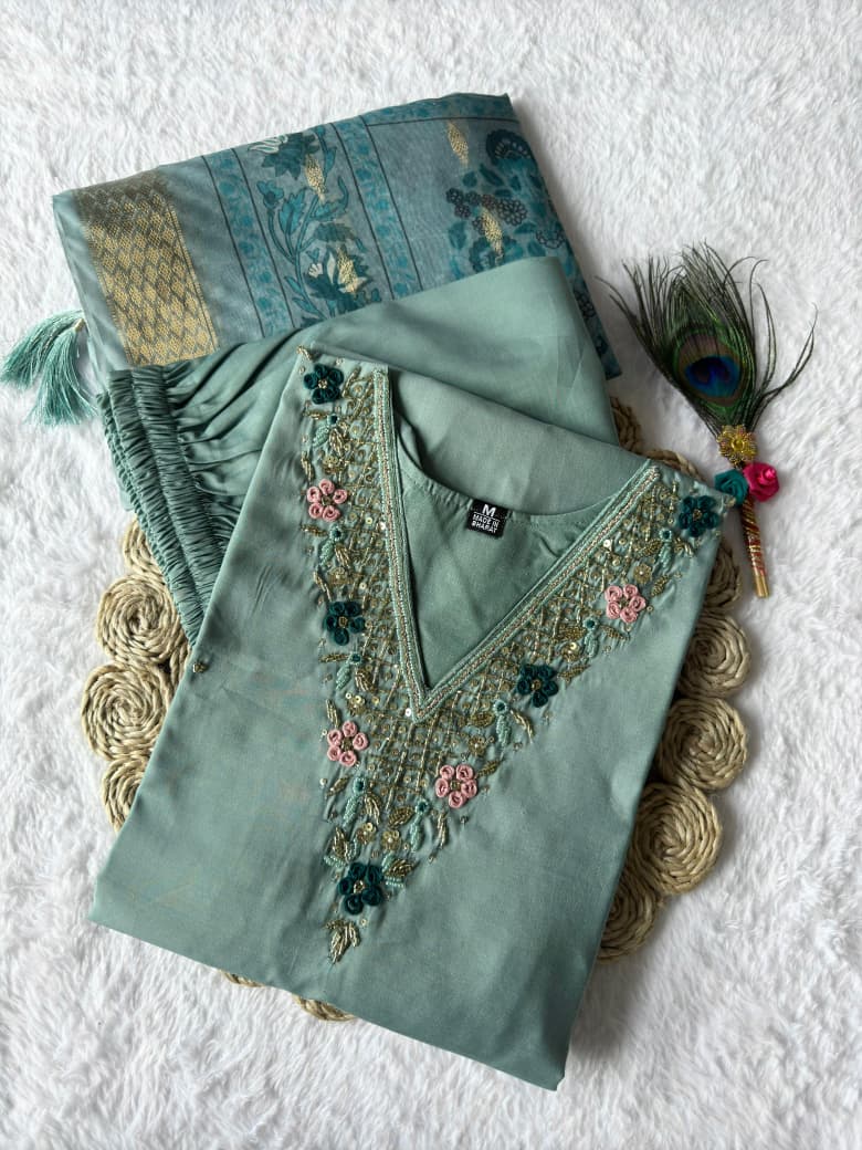 Neel Tara Chanderi Kurti Pant Dupatta Set