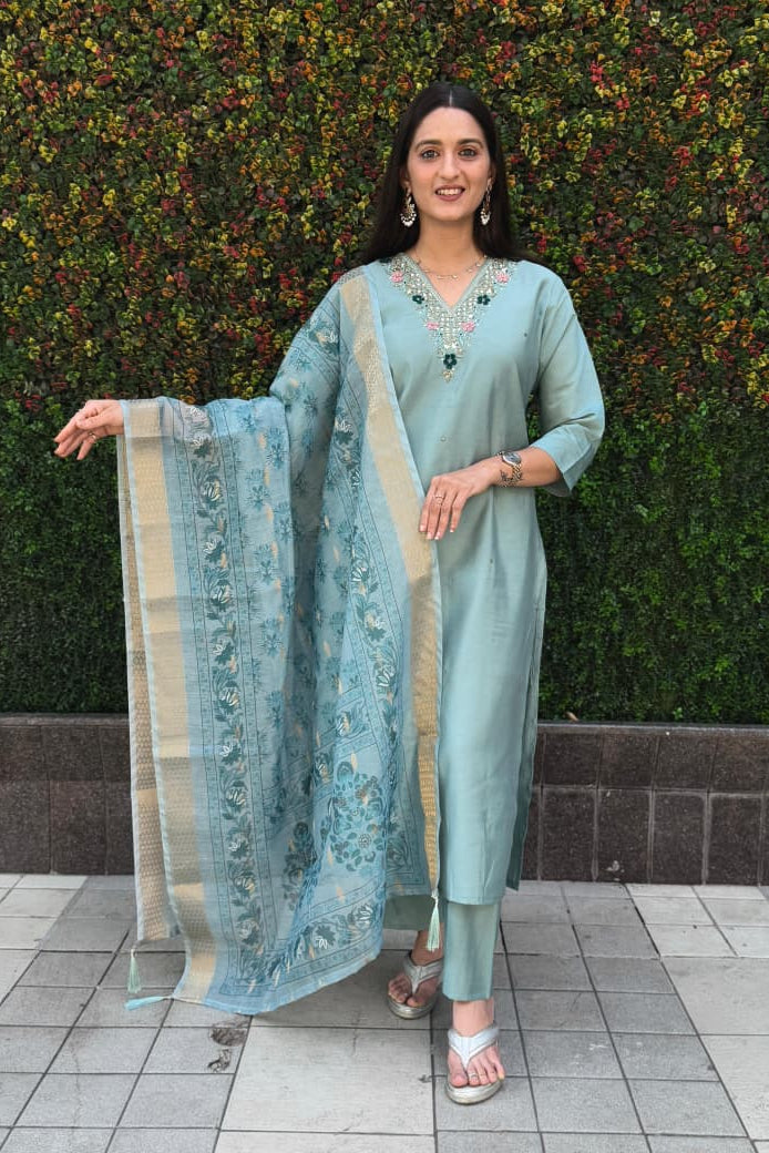 Neel Tara Chanderi Kurti Pant Dupatta Set