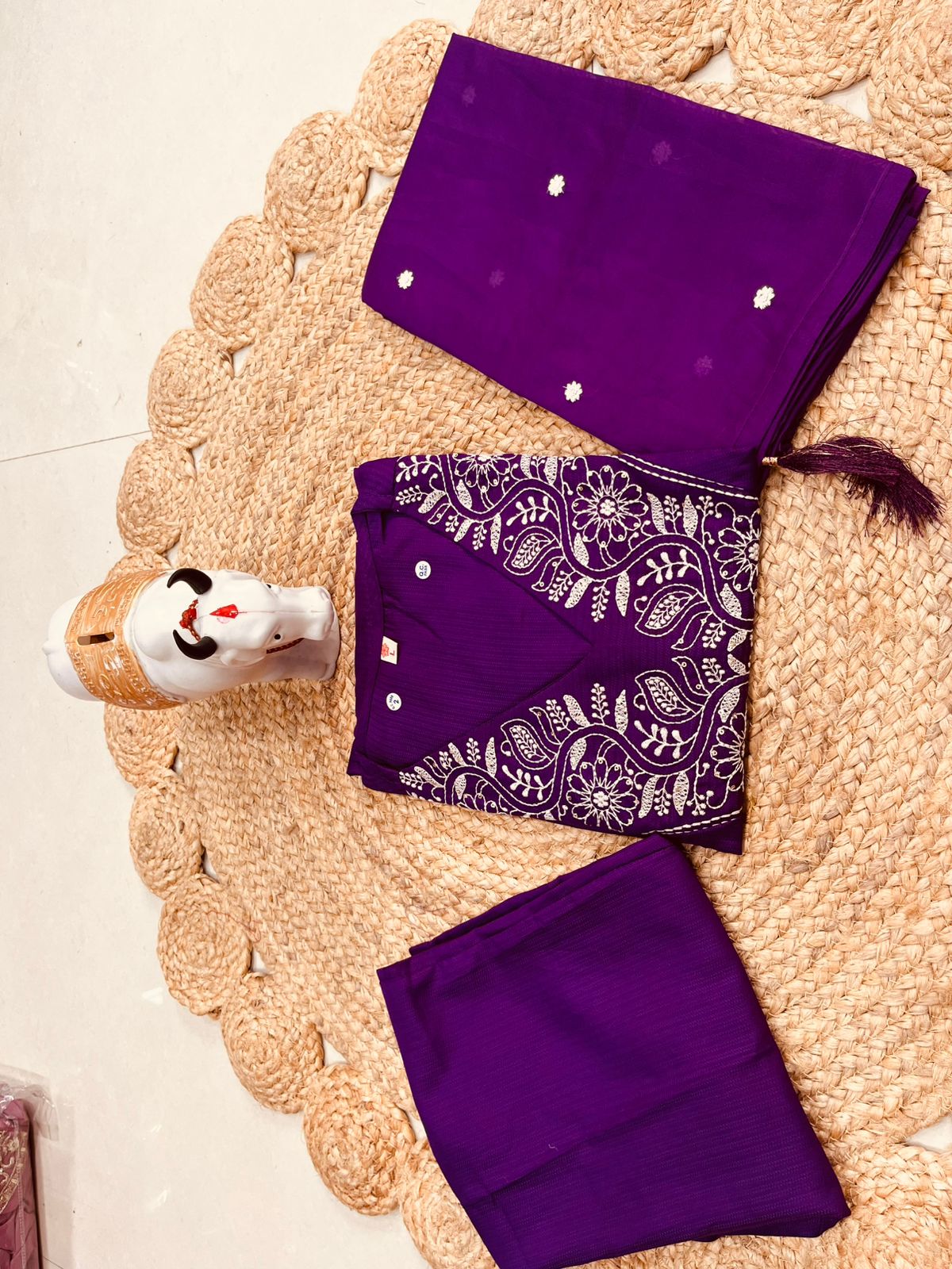 Purple Gulab Noor Rayon Flared Kurta Set