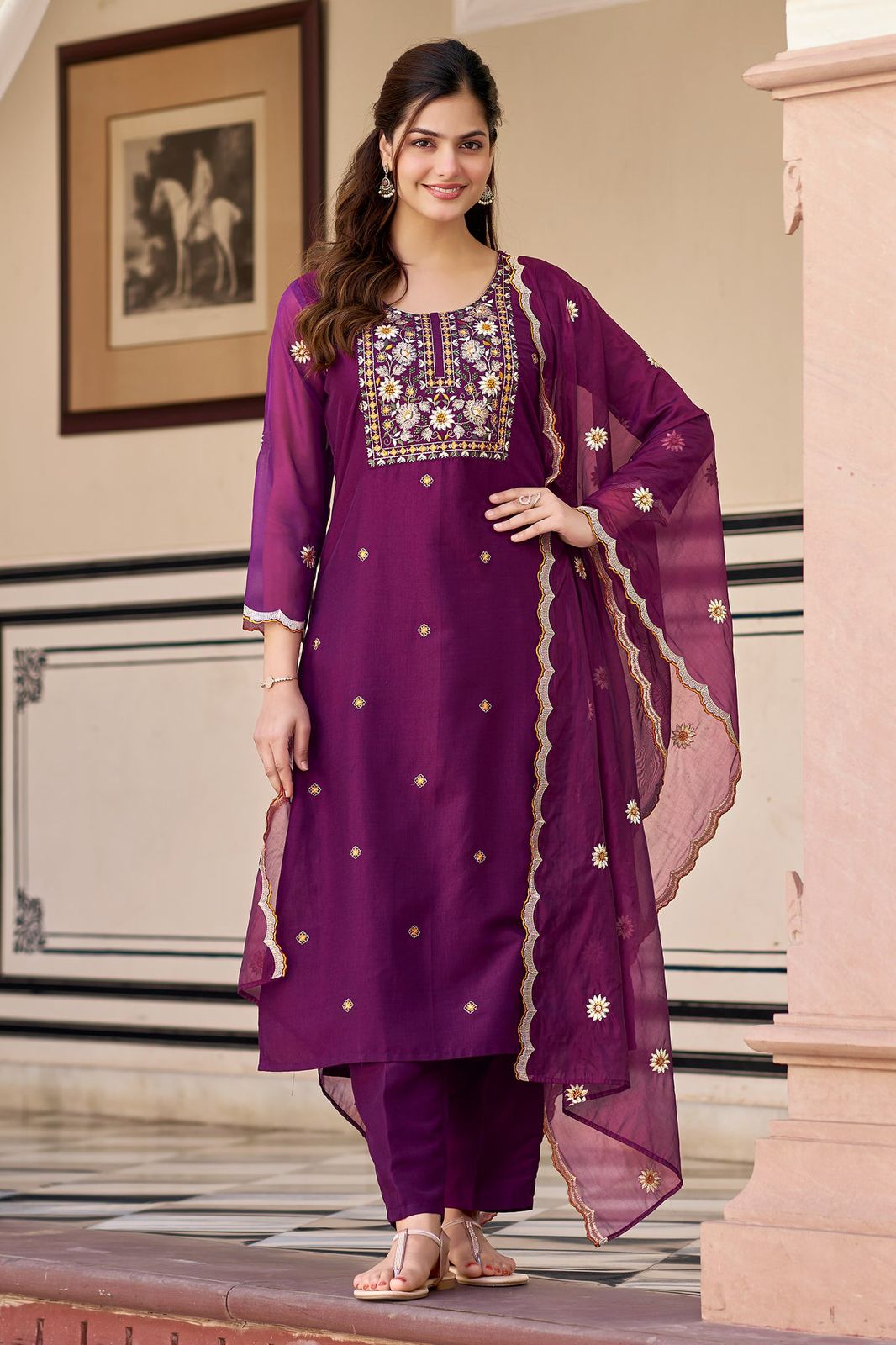 Purple Neel Kamal Rayon Embroidered Suit Set