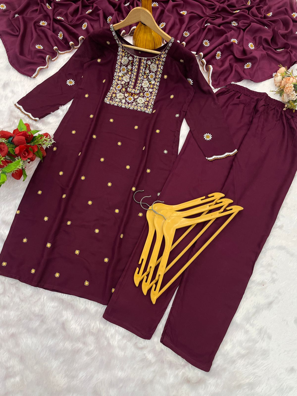 Purple Neel Kamal Rayon Embroidered Suit Set