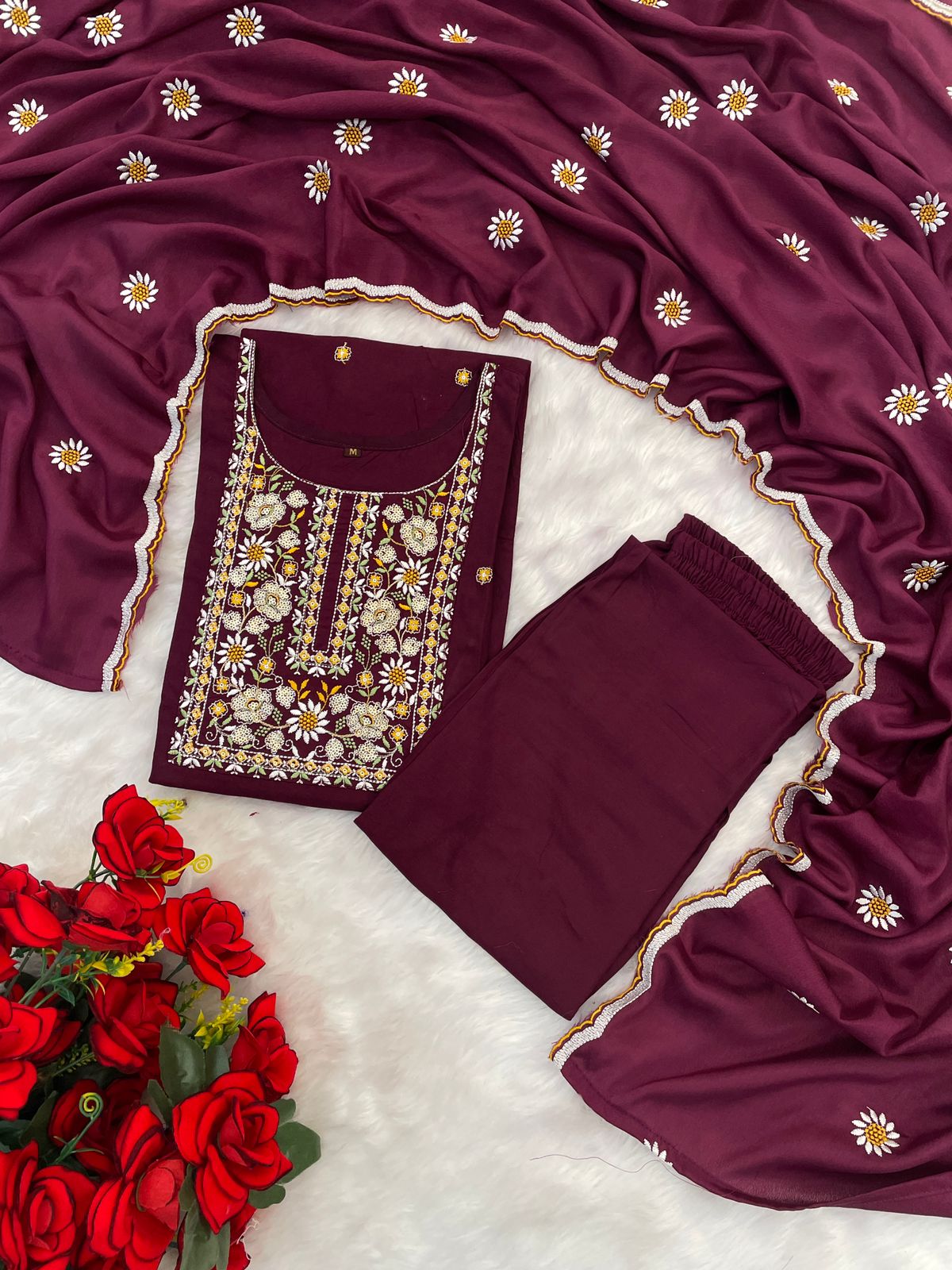 Purple Neel Kamal Rayon Embroidered Suit Set