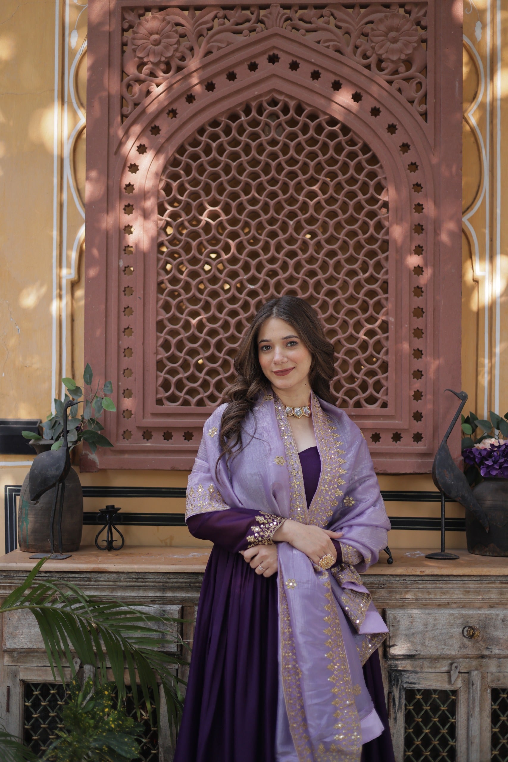 Purple Star Georgette Gown with Dupatta