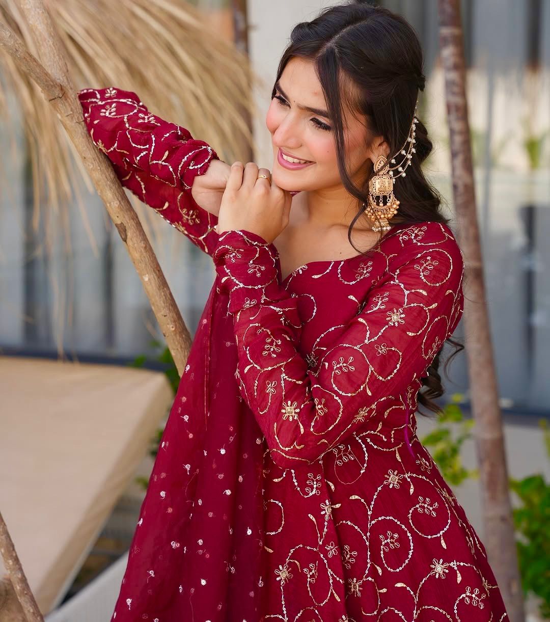 Pure Chinon Heavy Embroidery Gown Pant Dupatta Set