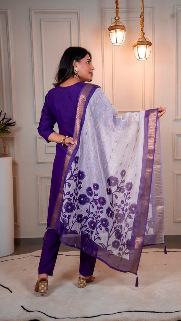 Purple Riwaayat Roman Silk Suit Set