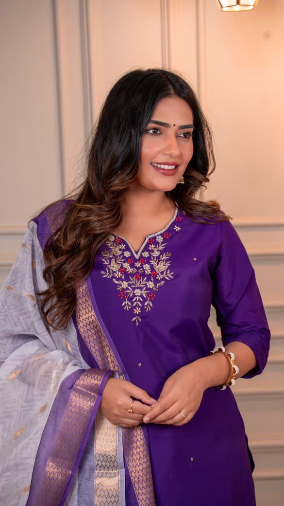 Purple Riwaayat Roman Silk Suit Set