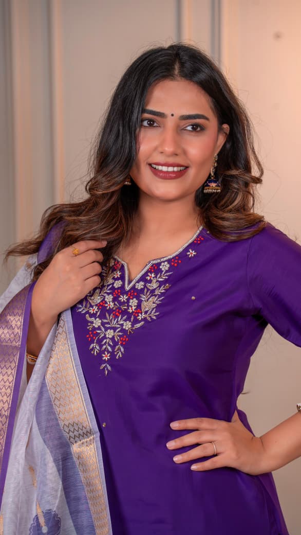 Purple Riwaayat Roman Silk Suit Set