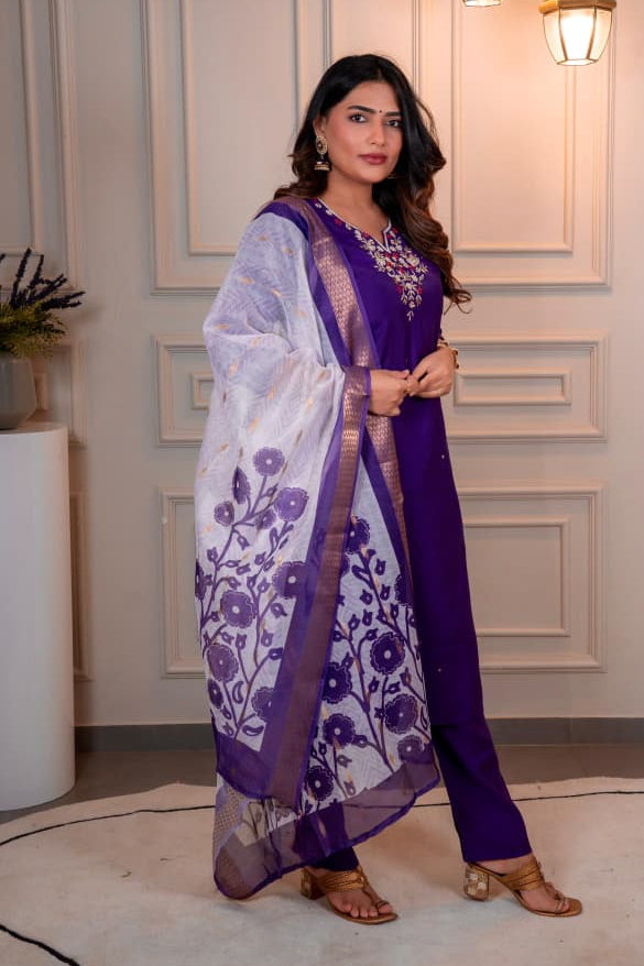 Purple Riwaayat Roman Silk Suit Set