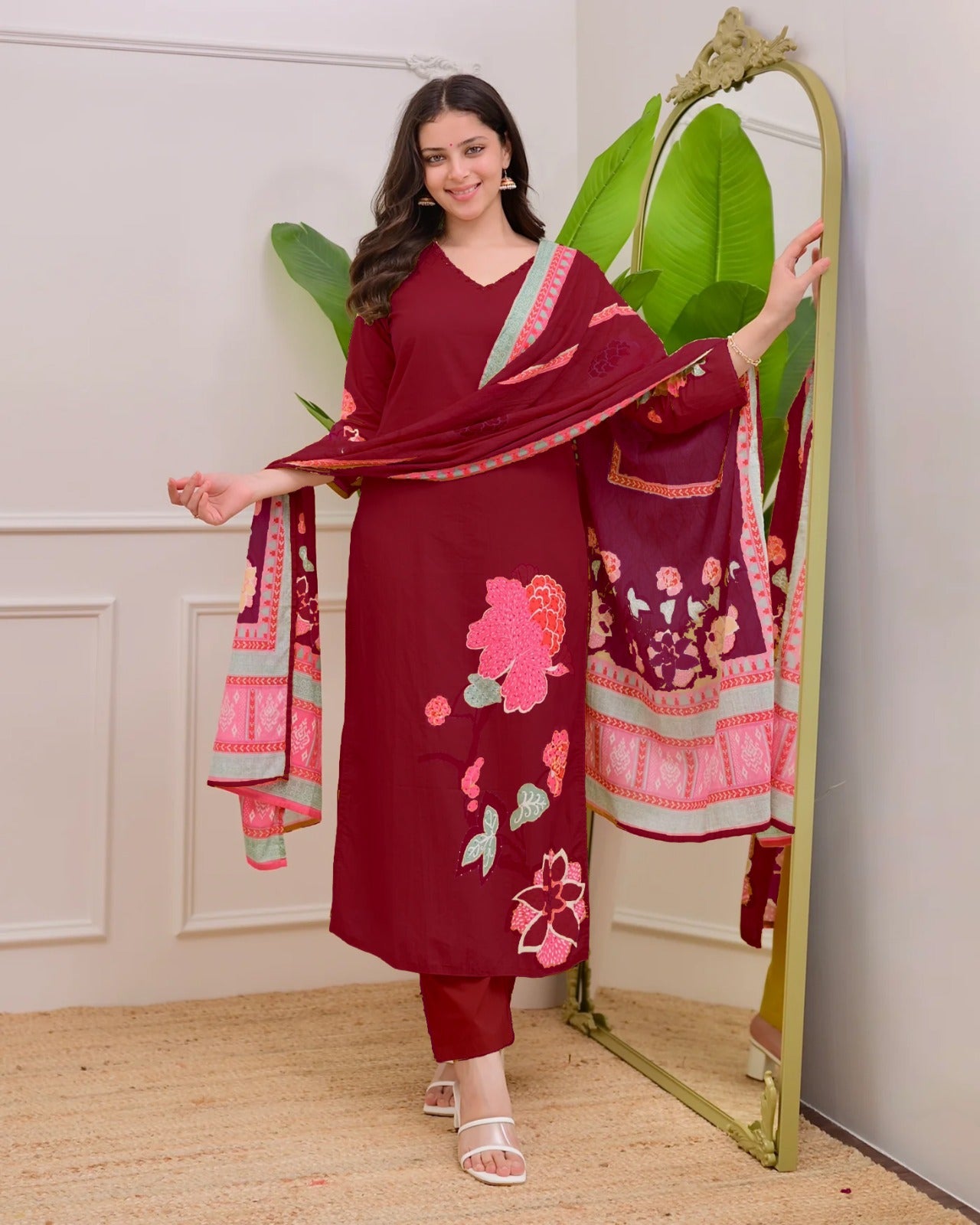 Maroon VastraSaaz Muslin Dupatta Set