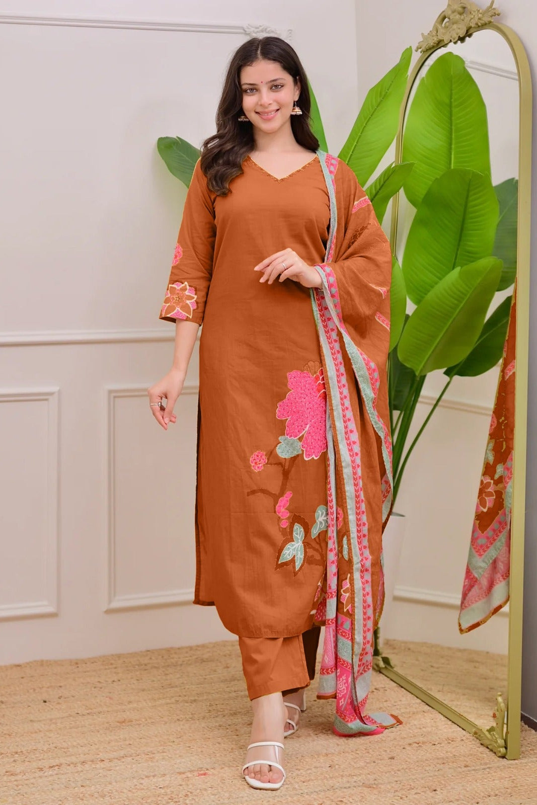 Dark Orange VastraSaaz Muslin Dupatta Set