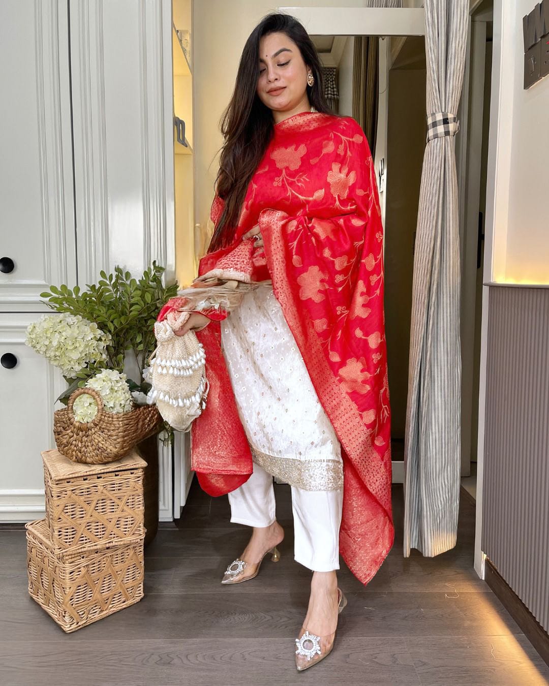 Shwet Damini Chanderi Jacquard Suit Set