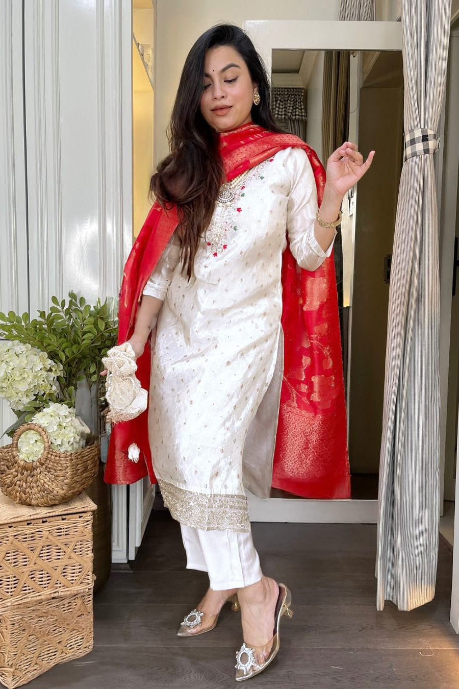 Shwet Damini Chanderi Jacquard Suit Set