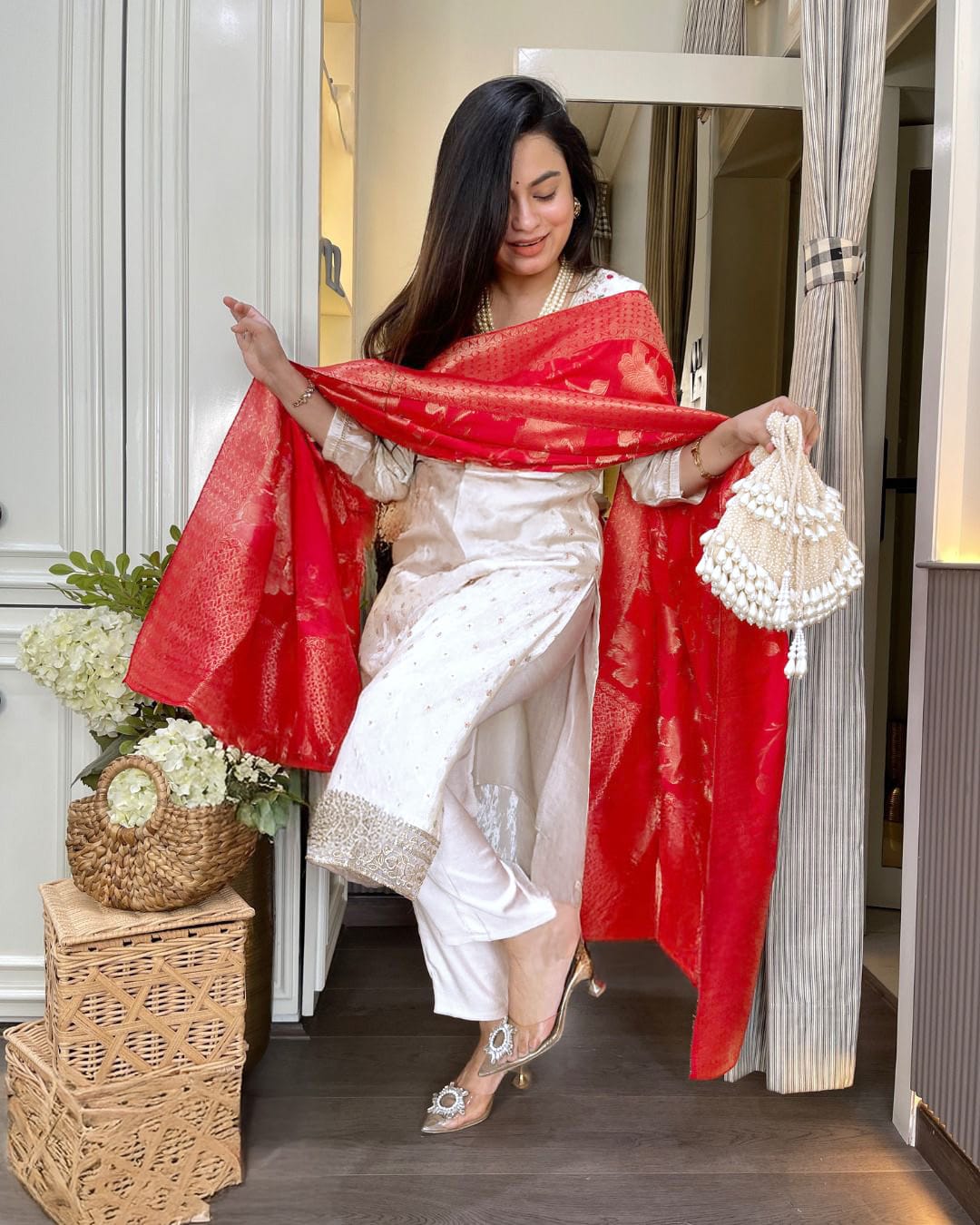 Shwet Damini Chanderi Jacquard Suit Set