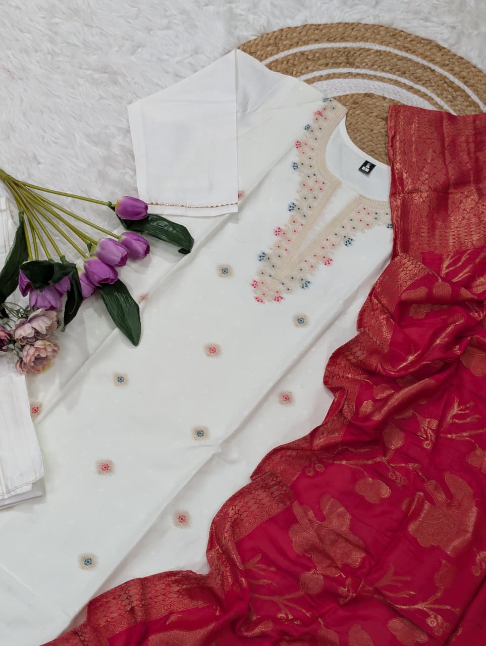 Shwet Damini Chanderi Jacquard Suit Set