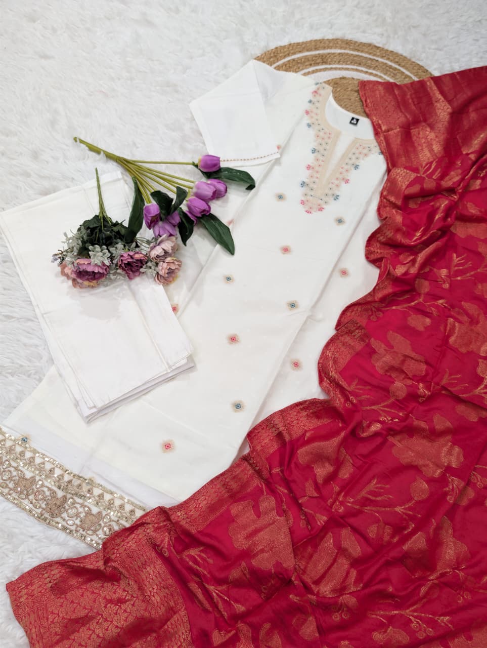 Shwet Damini Chanderi Jacquard Suit Set