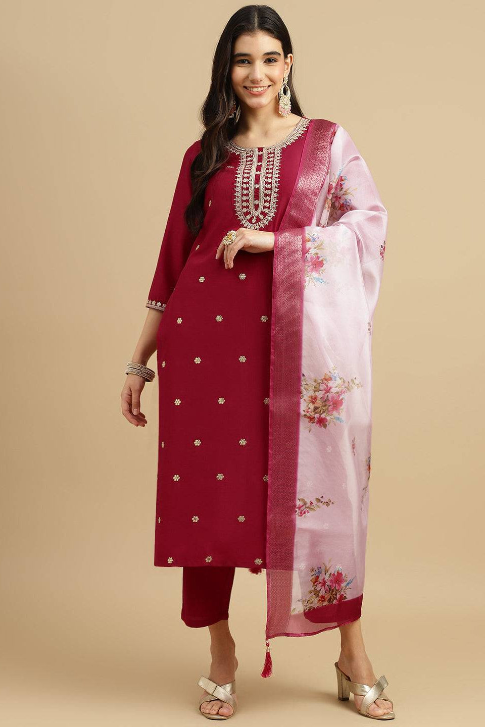 Naira Trendy Organza Kurta Pant And Dupatta Set