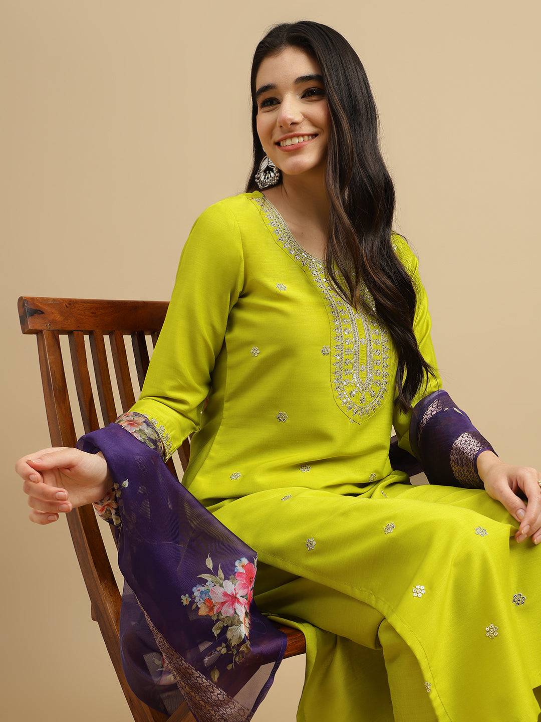 Naira Trendy Organza Kurta Pant And Dupatta Set