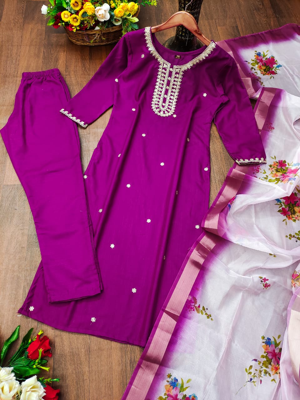 Naira Trendy Organza Kurta Pant And Dupatta Set