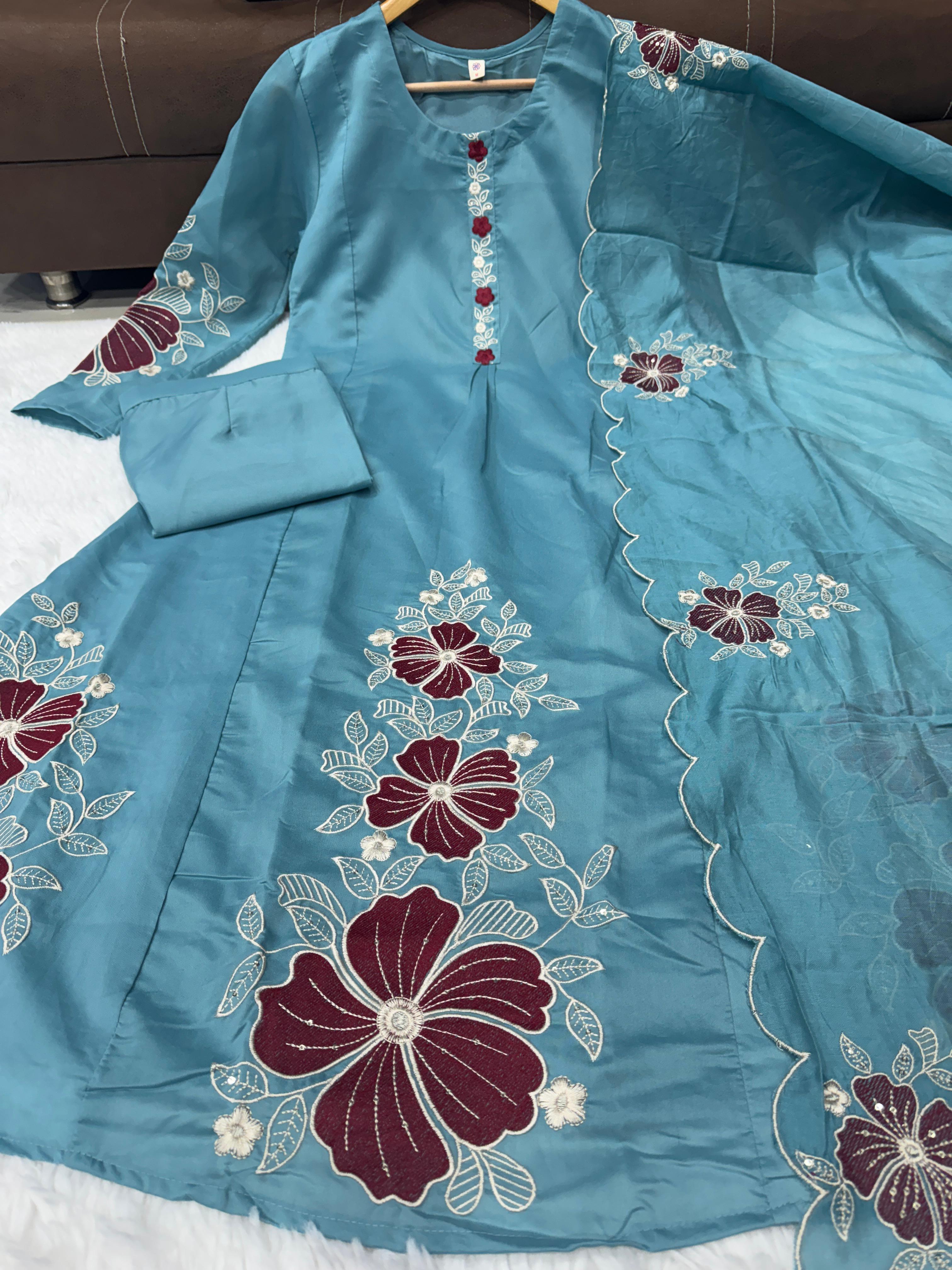 Blue Noor Chanderi Silk Suit Set