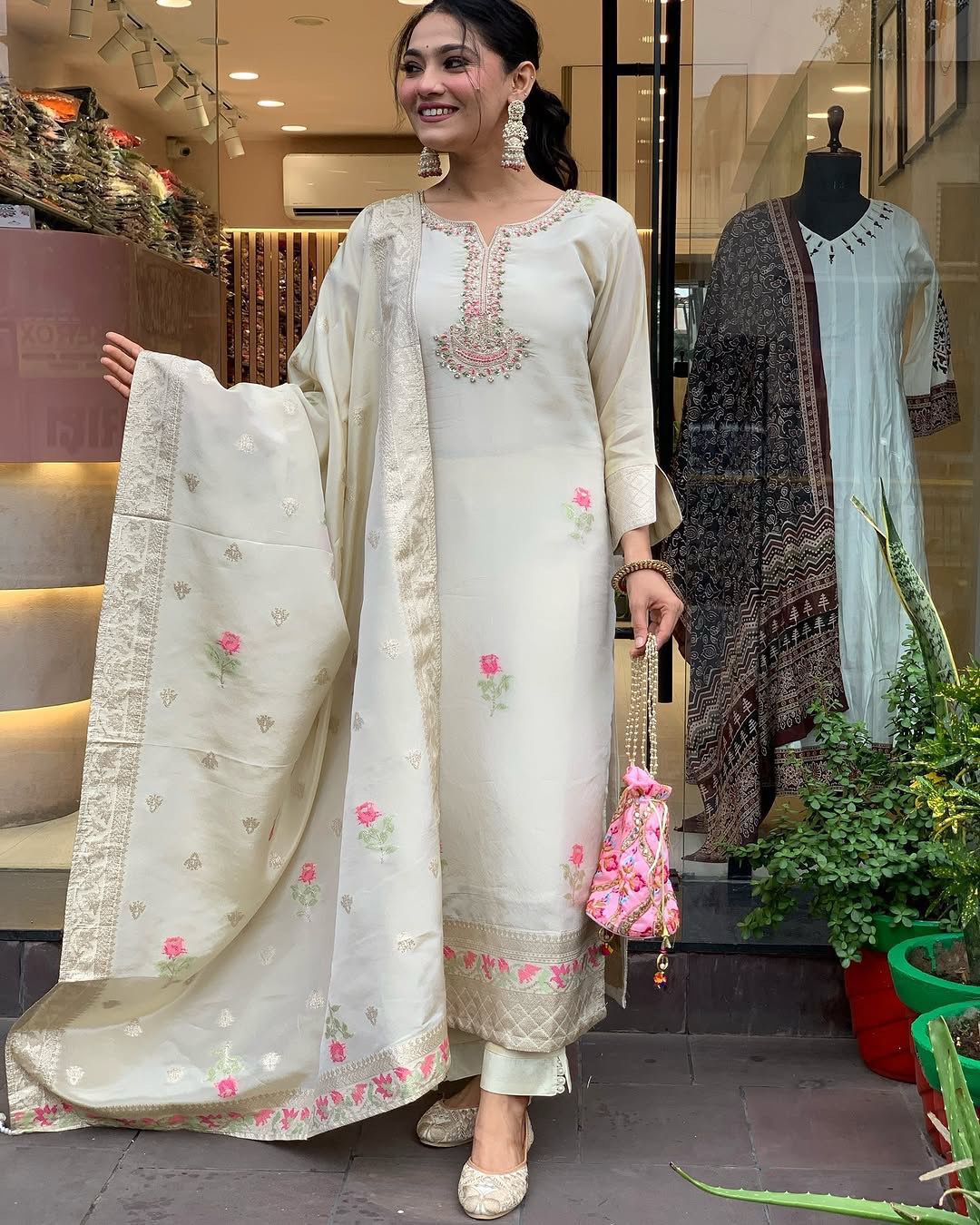 Beige Shehzadi Jacquard Suit Set