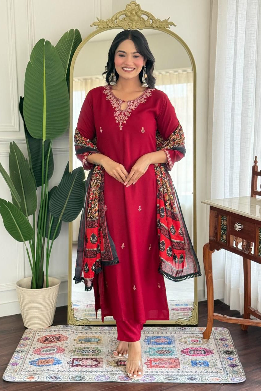 Red Rivaa Embroidery Kurta Set