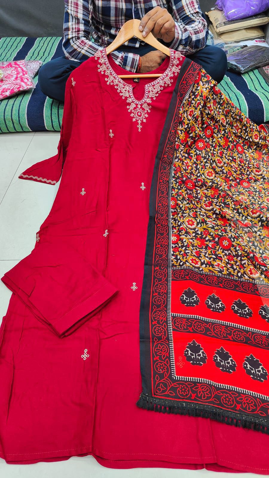 Red Rivaa Embroidery Kurta Set