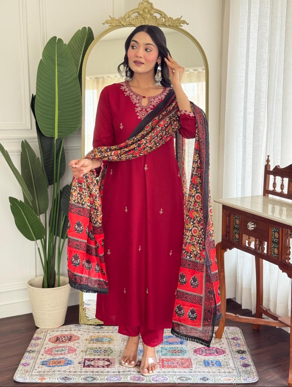 Red Rivaa Embroidery Kurta Set