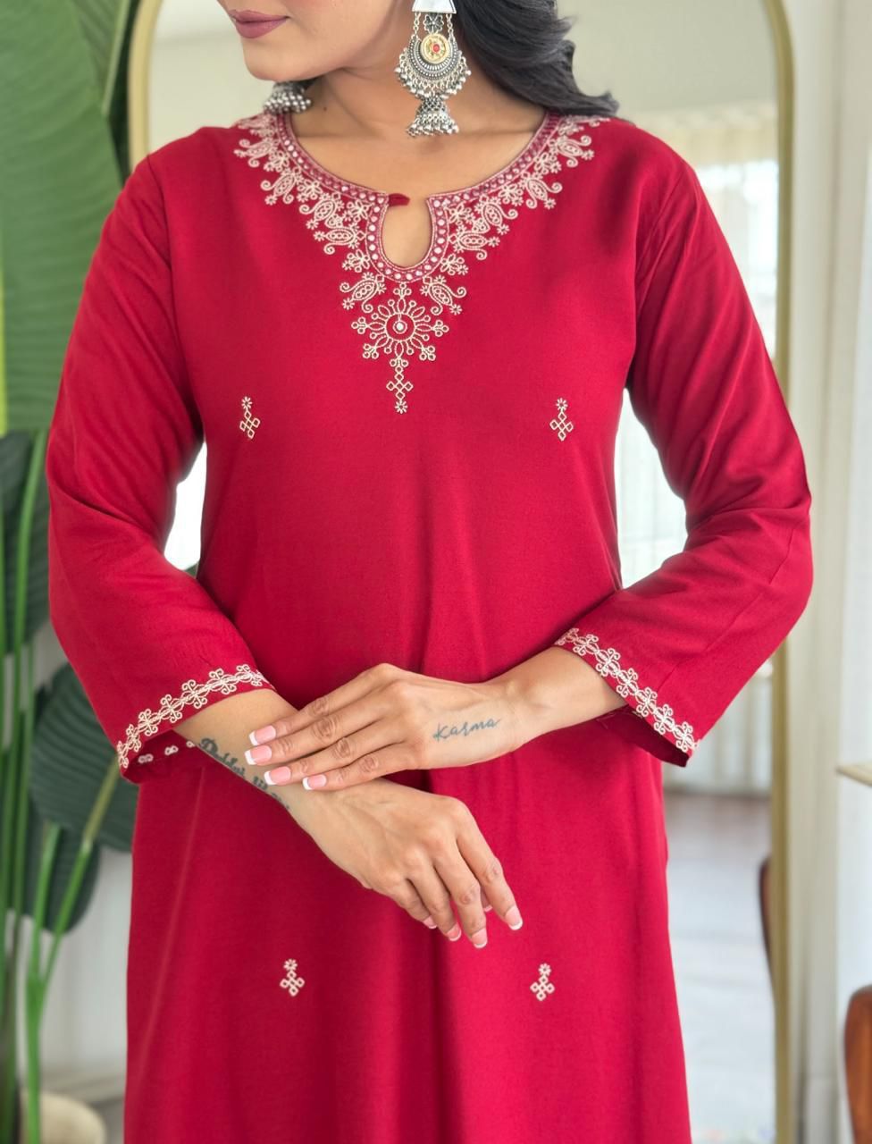 Red Rivaa Embroidery Kurta Set