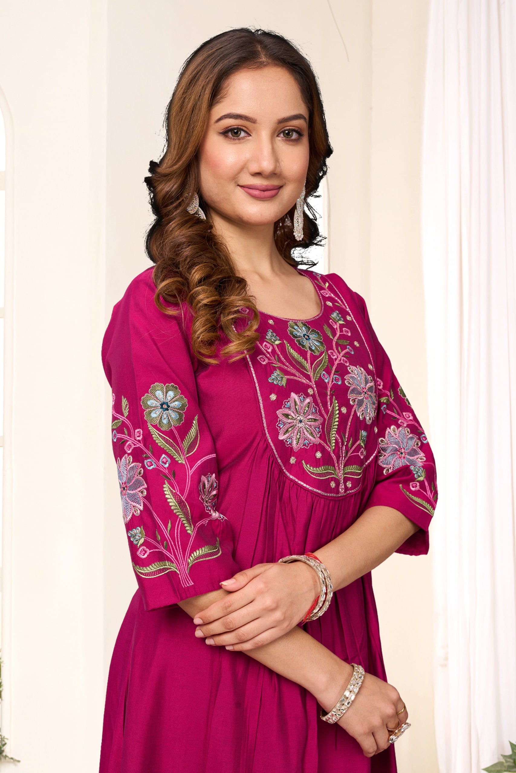 Amber Glow Silk Anarkali Pant Dupatta Set