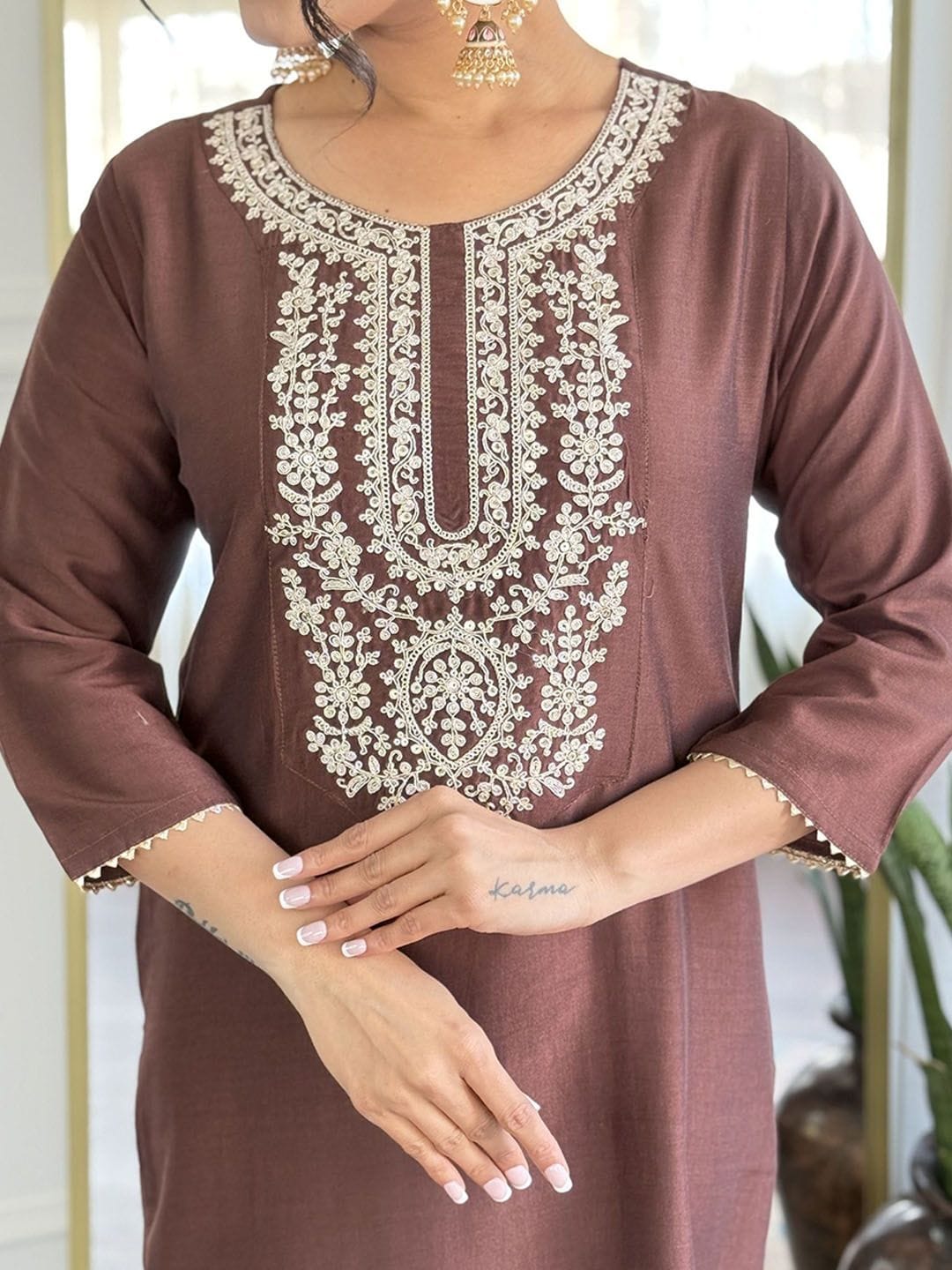 Maroon Heena Chanderi Embroidery Suit Set