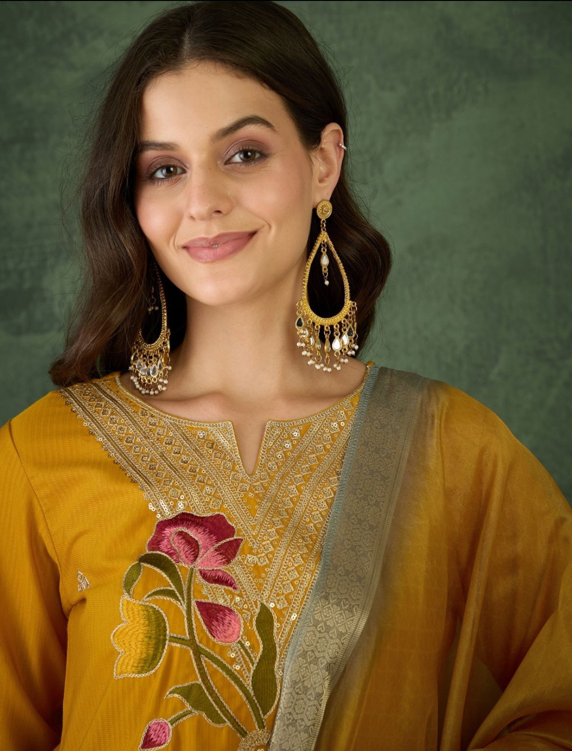 Mustard Noor Rayon Kurta Pant Dupatta Set