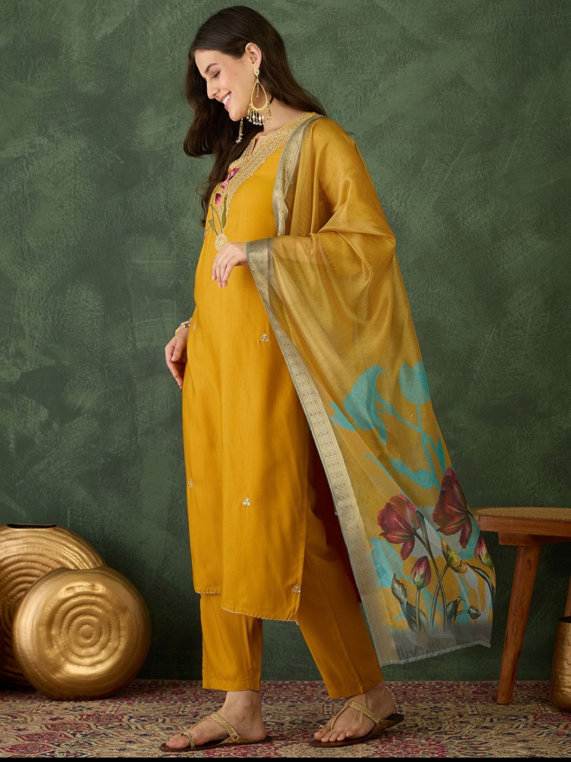 Mustard Noor Rayon Kurta Pant Dupatta Set