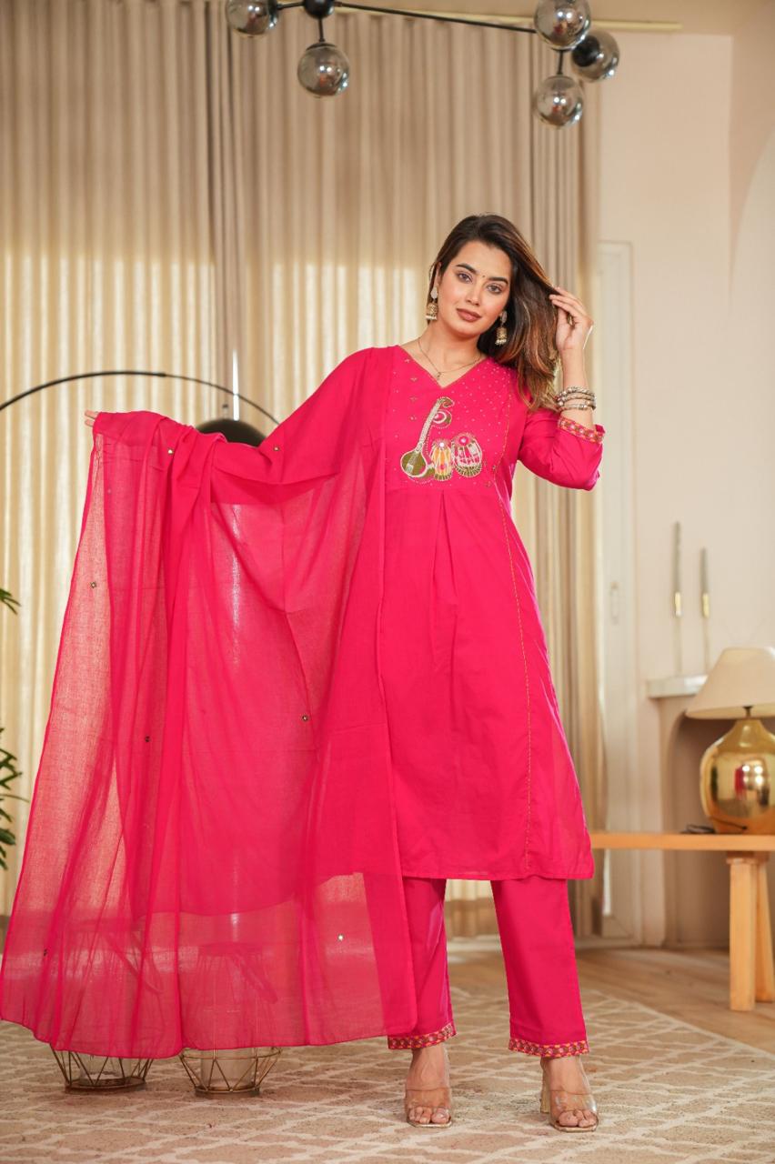 GulabSaaz Pastel Cotton Embroidered Suit Set