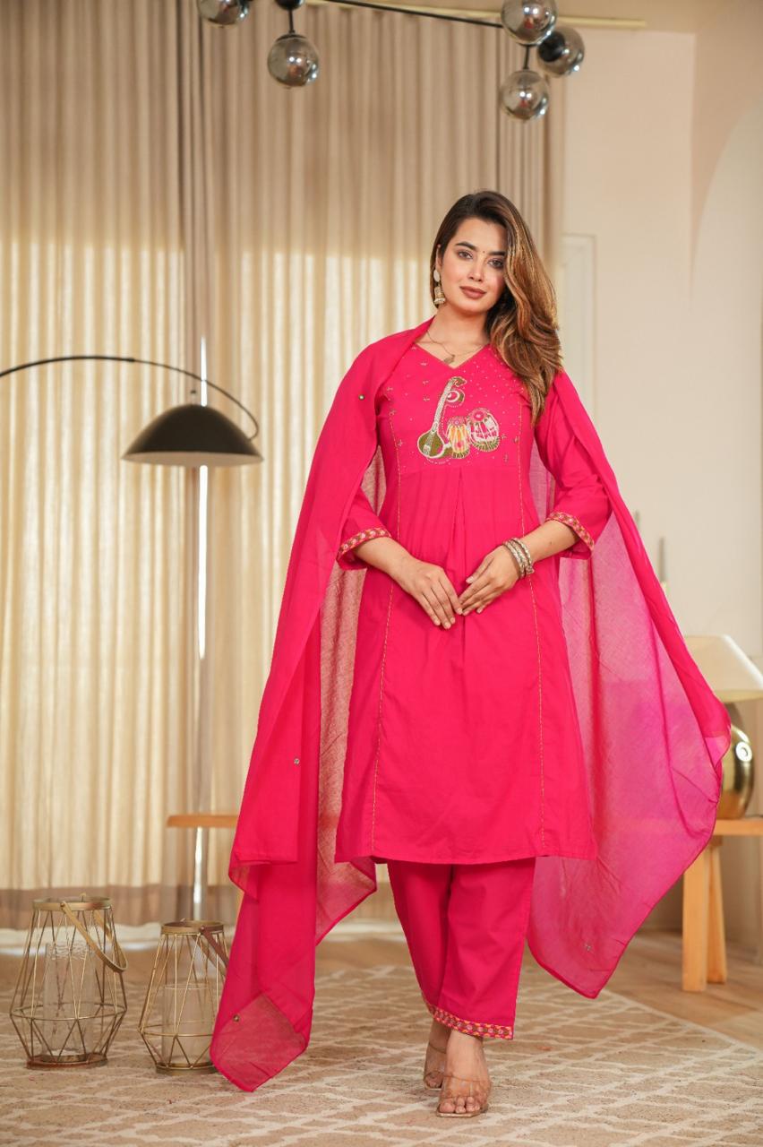 GulabSaaz Pastel Cotton Embroidered Suit Set