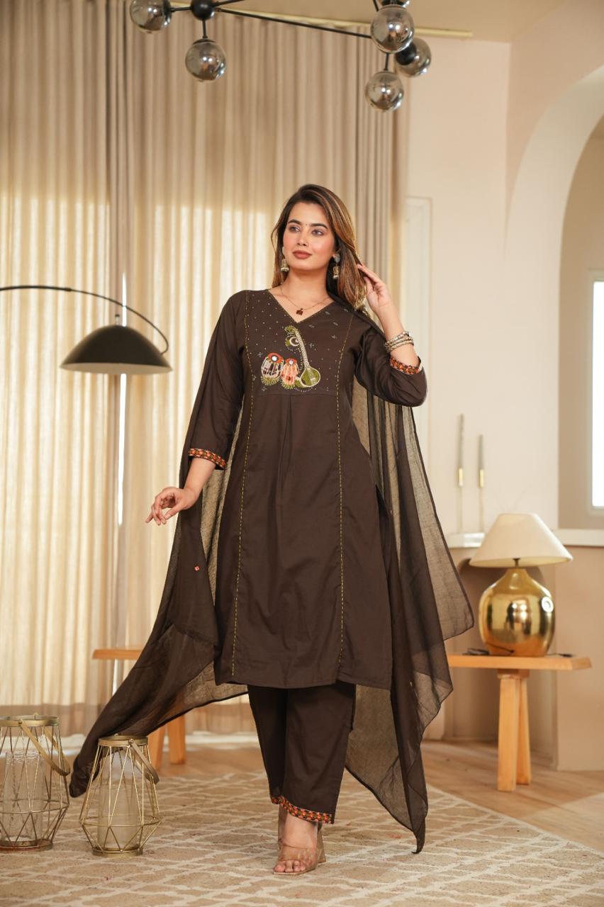 GulabSaaz Pastel Cotton Embroidered Suit Set