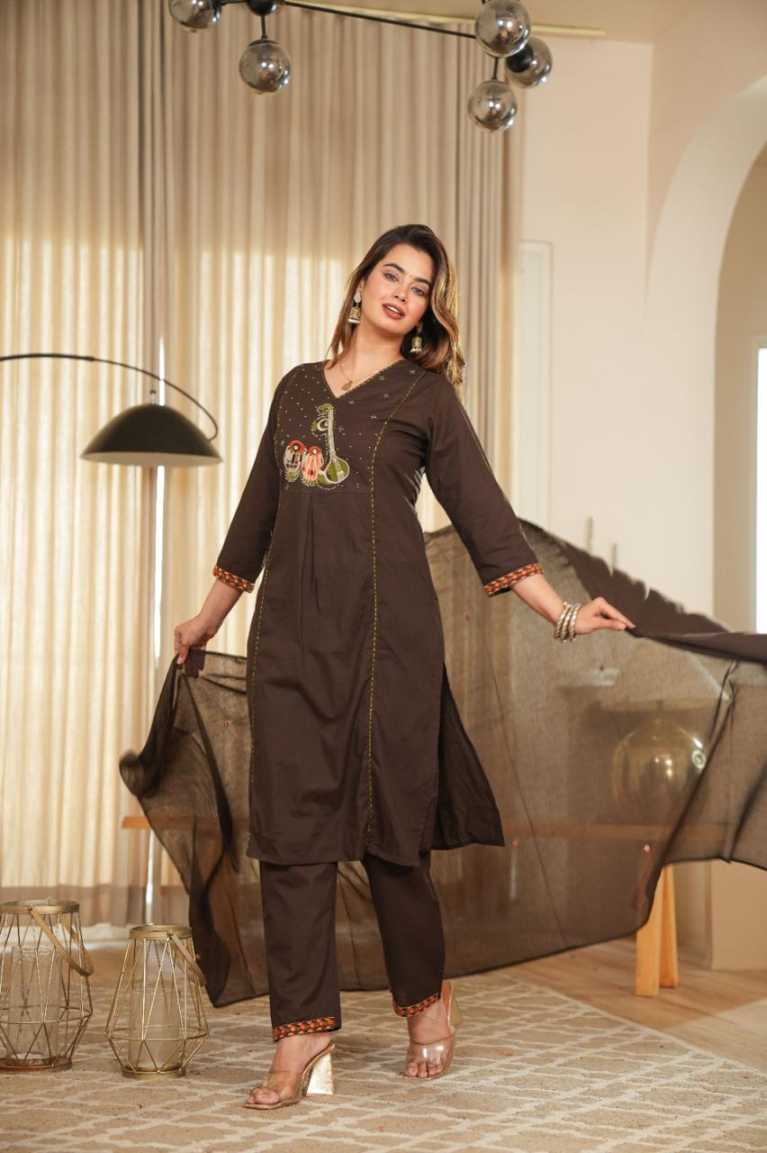 GulabSaaz Pastel Cotton Embroidered Suit Set