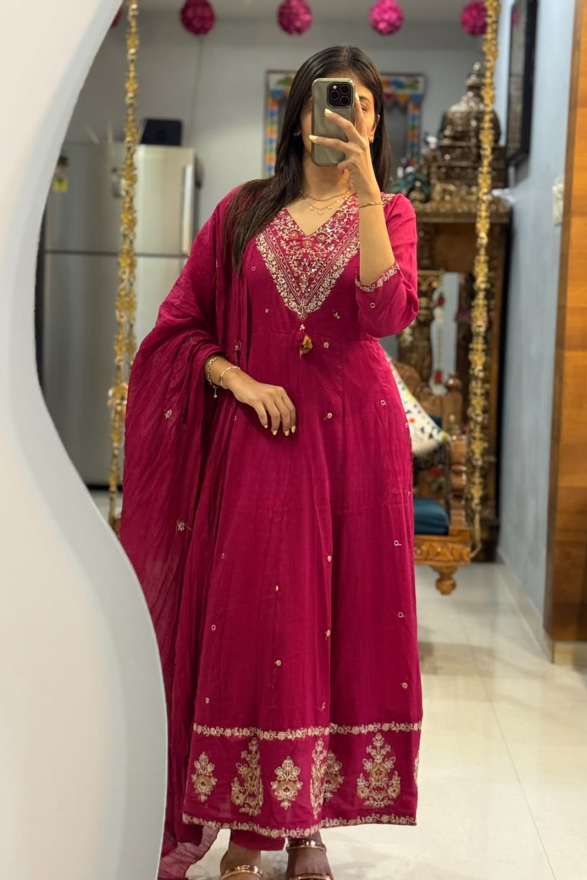Riwaayat Cotton Mal Embroidered Anarkali Set