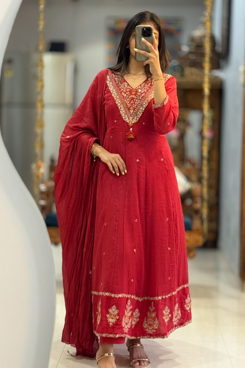 Riwaayat Cotton Mal Embroidered Anarkali Set