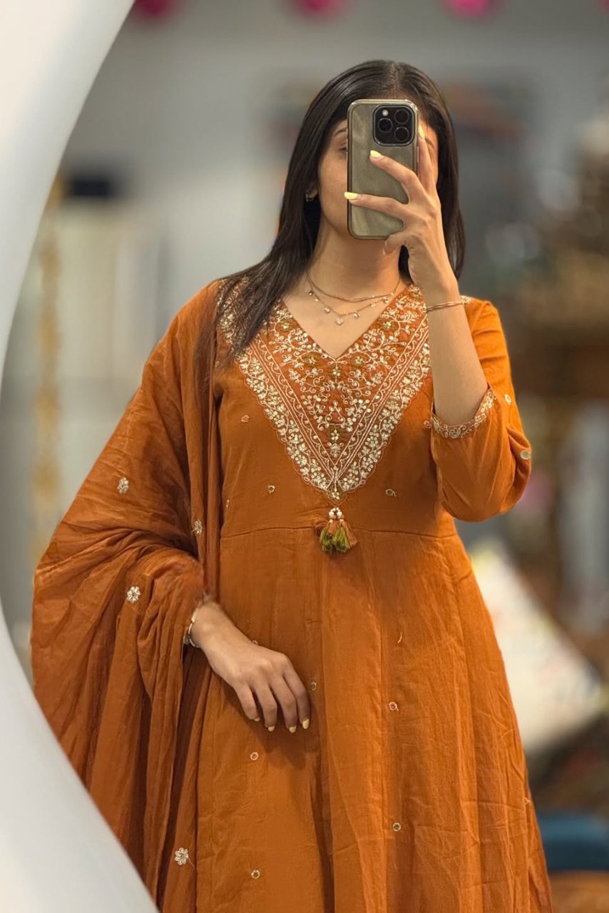 Riwaayat Cotton Mal Embroidered Anarkali Set