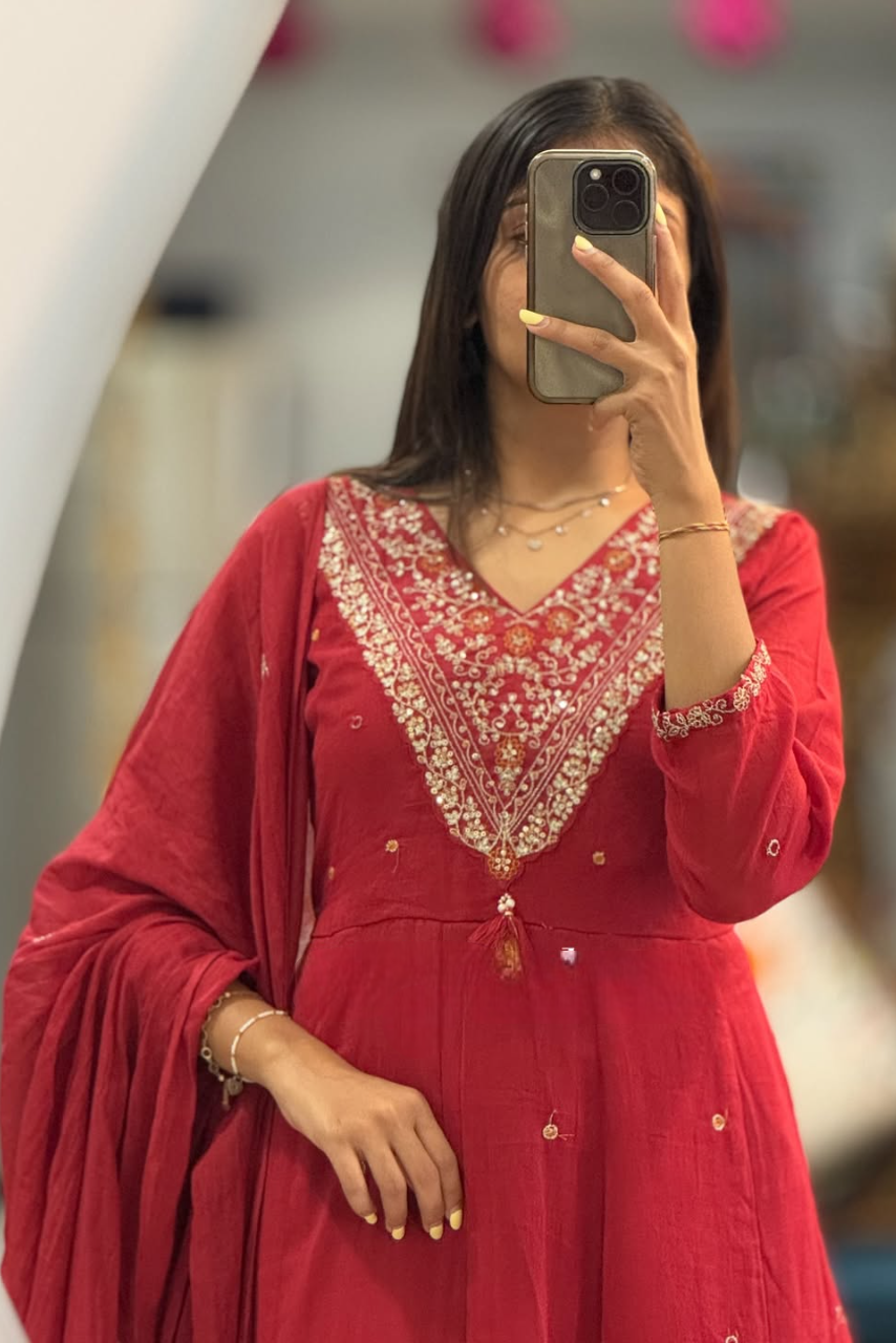 Riwaayat Cotton Mal Embroidered Anarkali Set