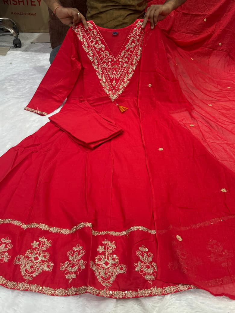 Riwaayat Cotton Mal Embroidered Anarkali Set